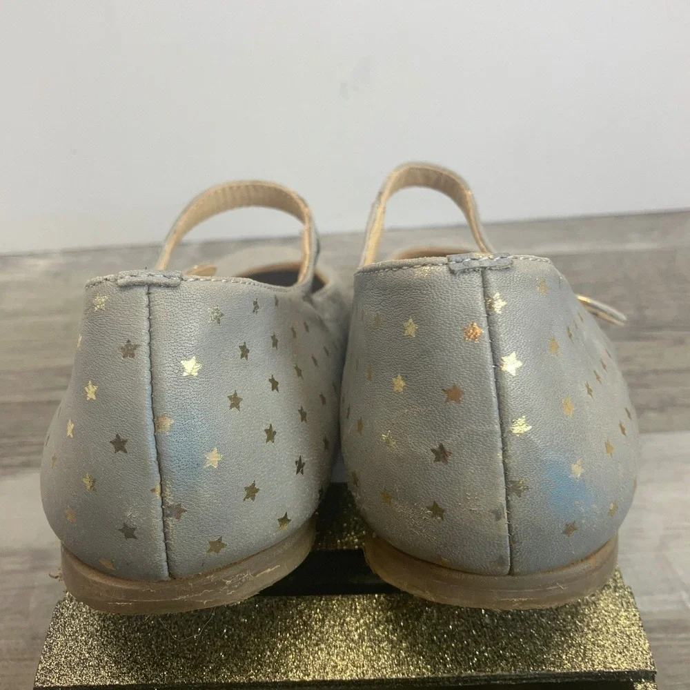 Mini Boden Girls Star Print Leather Mary Jane Flats Blue Gold EU 33 US 2 C1698